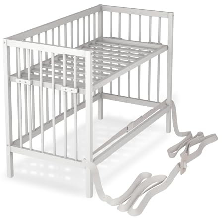 Sämann Baby Beistellbett 60x120 cm - nutzbar von 0 bis 4 Jahre - rollbar & umbaubar zum Babybett - Gurtsystem & höhenverstellbar für alle Betten - weiß