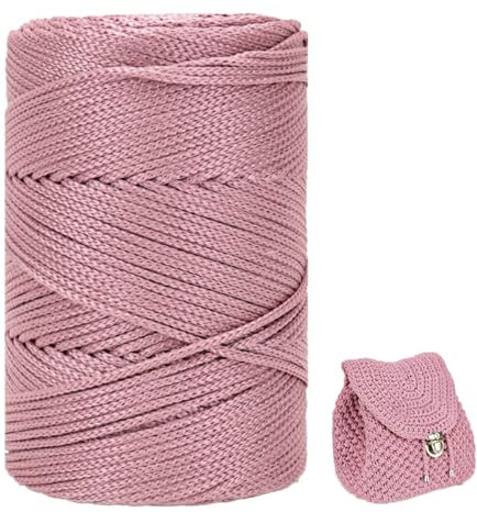 ZHANGXIAOMIN Polyester Garn 3mm X 225m,Makramee Garn 3mm,Makramee Band,Polypropylene Yarn,Geflochten Makramee Schnur Farbig,garn Zum Häkeln Für Stricken,Dekoration DIY Handwerk (Lederpulver)