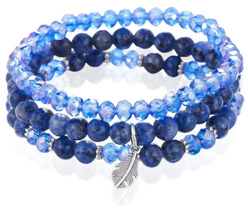 Crystal Bracelet, 3 crystal bracelets for women, Stackable beaded bracelets for women, Boho Beaded Bracelets Stretch, bracelet set for Trendy Costume Jewelry Gifts for Women and christmas gifts(blue)