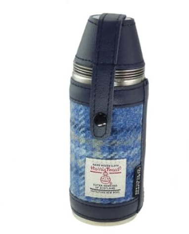 Light Blue & Yellow Tartan Check Harris Tweed Stainless Steel 8oz Hunting Flask