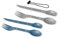 4-in-2 Camping Spoon and Fork Set, Plastic Fork Knife and Spoon Combo, Reusable Utensils Set for Lunch Box, Multifunctional Gear for Hiking Backpacking Survival Picnic Travel Outdoor (1, Blue, Gray)