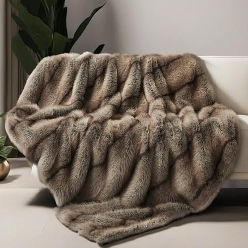 inchgrass Kunst-Nerz-Fell-Decke Luxus-Felldecke Sofa Flauschige Decke – Superwarme Elegante gemütliche Kuscheldecken für Couch, Sessel und Bett, waschbare Plüschdecken 190x150 cm Braune Wohndecke