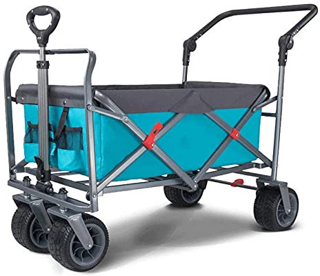 Robuste Schubkarre, großer All-Terrain-Gartenwagen, Strandwagen mit großen Rädern mit Bremse, faltbarer Wagen, geeignet für jedes Gelände (blau)