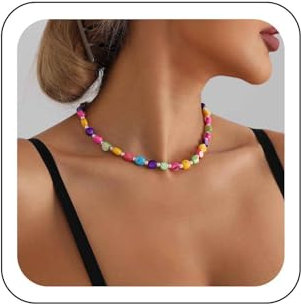 Wendalern Boho Regenbogen Harz Perlen Halskette - Gold Unregelmäßige Perlen Kette für Hawaii Strand Surfer Schmuck für Frauen