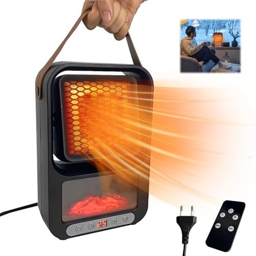 XPJBKC Calefactor Bajo Consumo, Calefactor Pequeño 800 W con Termostato y Control Remoto, Temporizador de 1 a 12 Horas, Calefactor Eléctrico para Habitaciones, Oficinas, Baños