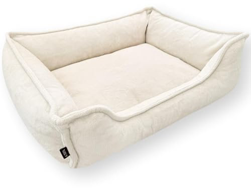 4L Textil IRIS Orthopädisches Hundebett Premium-LINE Hundekorb orthopädisch Kuscheliges Hundebett mit Bezug Memory Foam(100x80 cm, Beige)