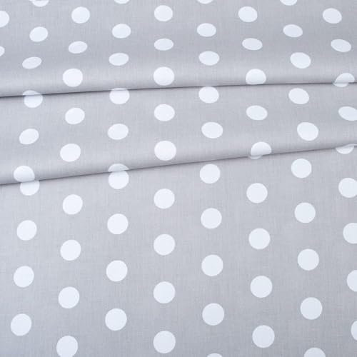 Fabreco - Baumwollstoff Meterware - 220g/lfm | Stoff Meterware mit Muster: Punkte grau 2,4cm | Weich, langlebig & hautfreundlich