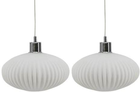 Set of 2 Baton - White Ribbed Glass Easy Fit Pendant Shades