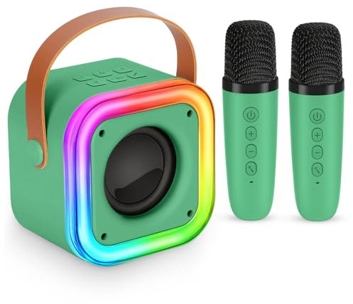 Spinosaurus Mini Karaoke Machine for Kids,Wireless Microphones with Portable Bluetooth Speaker 2 Mic & Colorful Led Light Speaker Singing Birthday Gifts for Girls 4+Year Old (Green)