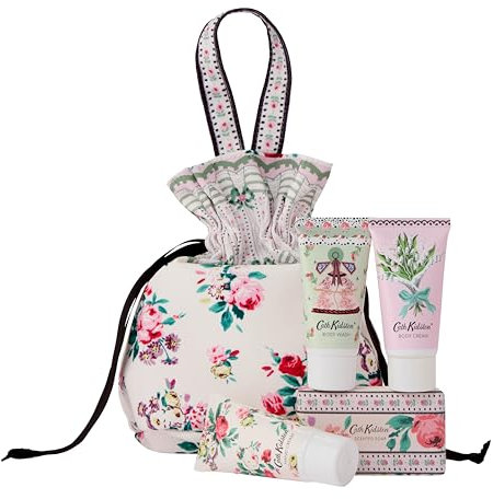 Cath Kidston Hand Cream, Body Cream and Wash 3x 30ml, Scented Soap 100g, Drawstring Bag For Travel Beauty Essentials, She Butter, Gift For Her, Cruelty and Vegan Friendly