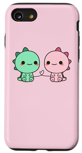 Lustiger Kawaii Dinosaurier T Rex Grün Dino und Rosa für Mädchen Hülle für iPhone SE (2020) / 7 / 8