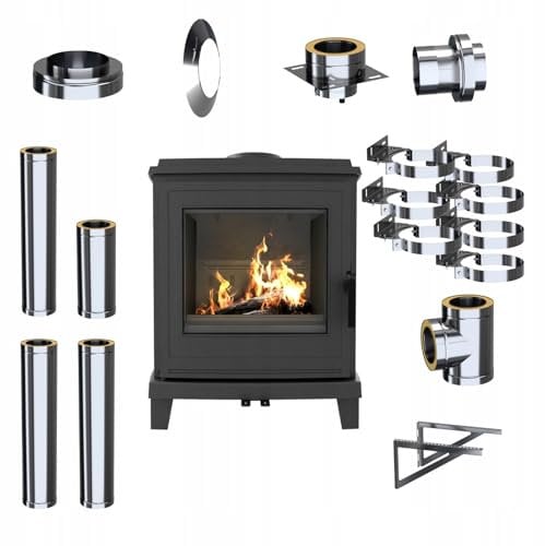 KRATKI Kaminofen aus Stahl 6 kw Koza K11 fi 150 Satz Externer Stahlofen, Schwedenofen BImSchV Stufe 2