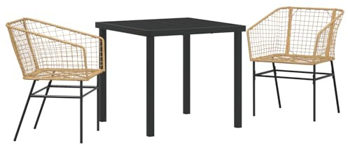vidaXL Garten Essgruppe 3 pcs Braun Poly-Rattan, Stylisches Outdoor-Esszimmer-Set, UV-beständiger Poly-Rattan, platzsparende Terrassenmöbel, Bequeme Gartenstühle