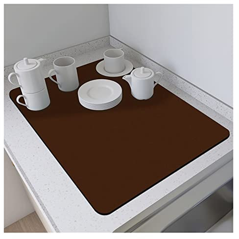 Tapete de secado de cocina súper absorbente de goma antideslizante para escurridor de platos, cafetera, color marrón oscuro, ideal para cocina, mesa de comedor, baño