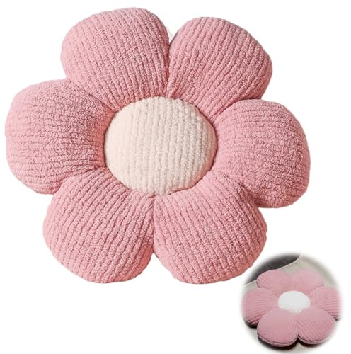 Penbinmall Blumenkissen,Blumengestalt Zierkissen, Plüsch Bodenkissen für Sofa & Bett Kinderzimmer, Mädchen Dekoratives Gänseblümchen Design Wohnkissen 40cm (Rosa, 40cm)