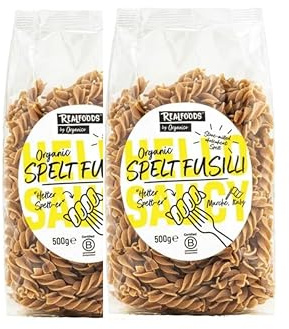Realfoods by Organico | Organic Spelt Fusilli Pasta – Italian Ancient Grain Triticum Dicoccum, Non-GMO, Vegan, High in Fibre – 500g (Pack of 2)