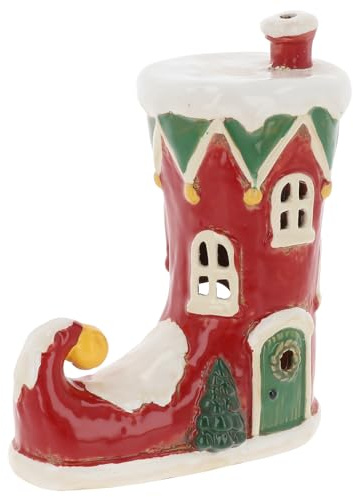 Shudehill Giftware Christmas Village Ceramic Tealight Houses, Red and White Xmas designs, plenty of designs to choose from (Elf Boot)