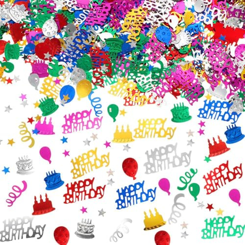 Tischdeko Geburtstag Bunt, Konfetti, Streudeko Geburtstag mit Luftschlangen und Luftballons Motiven, Happy Birthday Deko für Junge und Mädchen, 45g (Farbmischung 1)