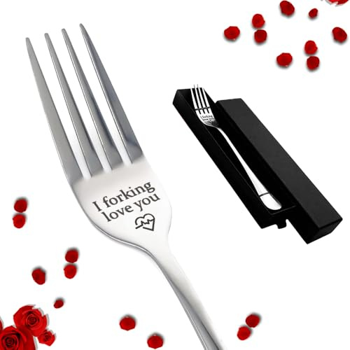 I Forking Love You Fork Stainless Steel Engraved Forks Personalized Letter Dinner Fork with A Luxury Black Box for Boyfriend Girlfriend Couples Christmas Valentines Day Gifts