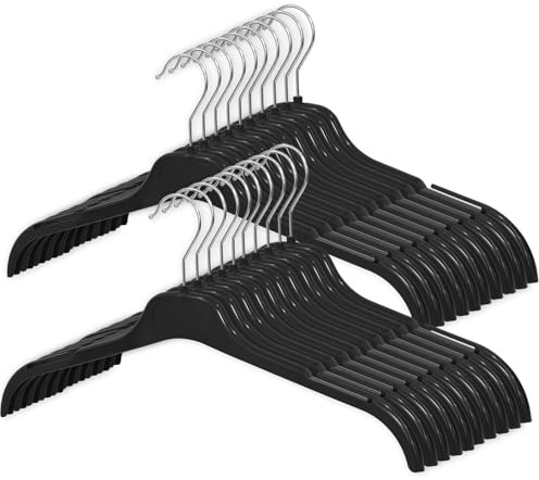 Taylor & Brown 40 Strong Black Plastic Adults Garment Coat Clothes Hangers with Notches - with 360-Degree Swivel Hook - Ideal for Organising Tops, Shirts, Coats, Jackets, and Blouses