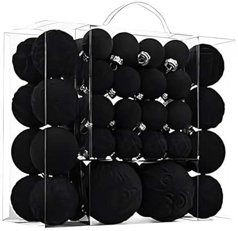 46Pcs Velvet Christmas Baubles, Flocked Plastic Shatterproof Xmas Balls, Christmas Tree Decoration, Balls Ornaments for Home and Holiday Party Decor (Black)