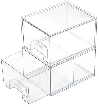 POUMUE 2 Stück Schubladen Organizer Stapelbar,Transparent Badezimmer Organizer mit Schubladen,Organizer Badezimmerschrank mit 10 Rutschfeste Matte,Schubladen Box für Badezimmer Schminktisch Spülbecken