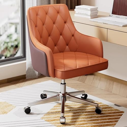 ZJYIGOWL Bürostuhl Mit Hoher Rückenlehne Ledersessel Mit Sitzkissen Verstellbare Lendenwirbelstütze Höhenverstellbar Drehbar Mit Armlehnen Für Besprechungsräume(Orange)