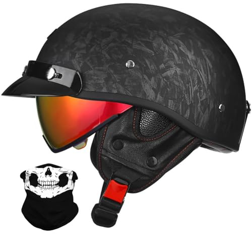 Uueybsg Vintage Motorcycle Half Helmet with Sun Visor Retro Open Face Motorbike Helmets with Adjustable Quick Release Buckle DOT/ECE Approved Adult Men Women Bicycle Cruiser Scooter Helmet