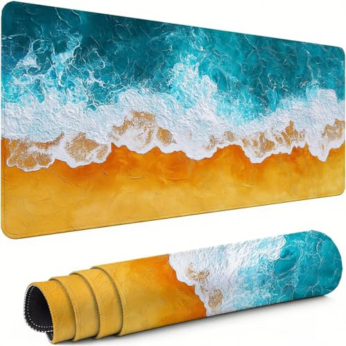 Alfombrilla Ratón Gaming XXL, Alfombrilla Escritorio 1000x500x3mm Azul-Verde Protector Escritorio Mejora La Precisión y La Velocidad con Base de Goma Antideslizante, Oficina, Gamer Playa xg-819