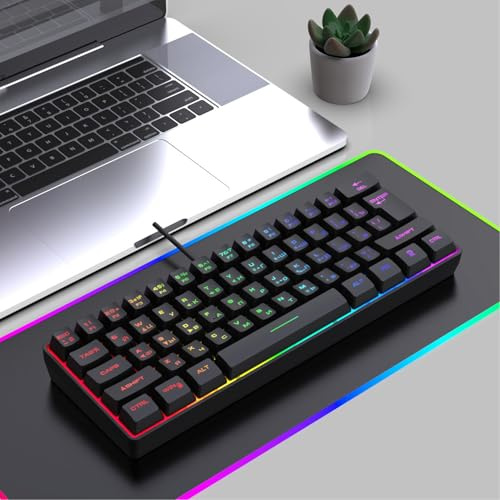 Diyeeni Clavier de Jeu RVB à 61 Touches, Clavier Mécanique Filaire Compact à Disposition Russe avec Modes Rétroéclairés RVB, Technologie Anti-Image Fantôme, pour Le Travail de Frappe (White) (Black)
