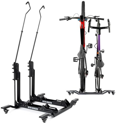 RTR BIKES Double Up Fahrradständer Boden für 2 Fahrräder - Vertikal & Freistehend auf Rollen - E-Bike geeignet bis 60kg (2x30kg) - Platzsparend 0,5m² - Ohne Bohren - Made in EU