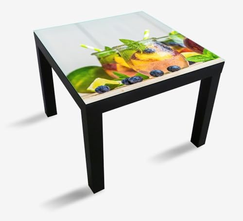 Wallario Glasplatte, Schutzplatte 55 x 55 cm - geeignet für IKEA Lack Tisch, für Beistelltisch/Couchtisch, Erfrischender Eistee mit Pfirsichen und Blaubeeren