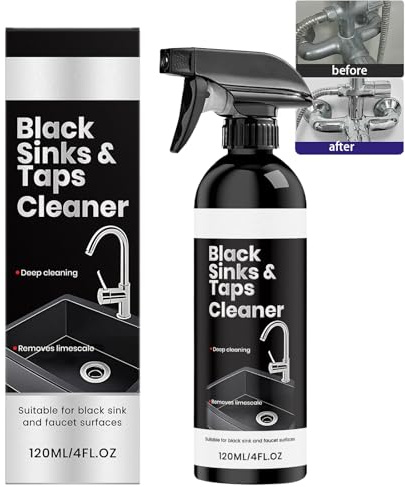 Detergente nero per lavello e rubinetto, perfetto detergente e lucidante per lavelli, rimuove i depositi di calcare per rubinetti neri e superfici in ceramica (1 bottiglia)
