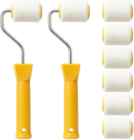 Maylatte skumfärgrullset med handtag och växelhuvuden, lackrulle, lackeringsrulle, målarrulle för väggfärg, trälack, möbelrenovering, reparationsmålning och fönsterpaneler
