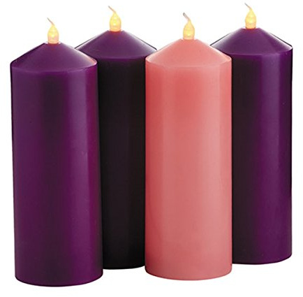 Advent Candles Purple and Pink Flameless LED Pillar Set of 4, 9 Inch
