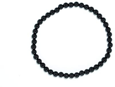 Taddart Minerals – Schwarzes Armband aus dem natürlichen Edelstein Turmalin Schörl mit 4 mm Kugeln auf elastischem Nylonfaden aufgezogen - handgefertigt