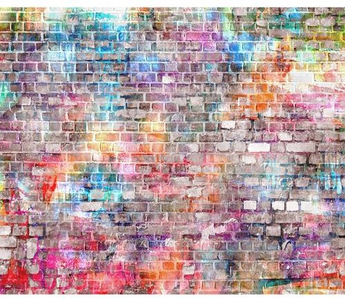 murando Fototapete selbstklebend Steinwand 392x280cm Foto Tapete Tapetenfolie Möbelfolie Wandverkleidung Wandtapete Motivtapeten Bildtapete Wohnzimmer Schlafzimmer 3d Effekt Steine Stein Ziegel bunt