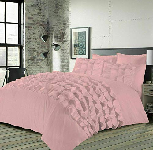 EHD Priscilla Frills Luxurious Designer Style Duvet Cover Sets Quilt Cover Sets Bedding Sets (Pink, King)