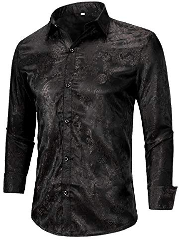 Allthemen Herren Hemd Paisley Langarm Hemden Jacquard Party Hochzeit | für Männer, Regular Fit, Stickerei, Freizeithemd, Gold Glitzer, Smoking, Abendessen Weihnachten, Floral, Satin