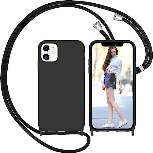 Nupcknn Coque en silicone avec cordon réglable pour iPhone 12/iPhone 12 Pro (noir 2 - 6,1 pouces)