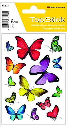 TopStick 1338 Adesivi Con Motivi A Farfalla 70 Sticker, Carta, Opache, Autoadesive, Etichette Decorative Per Regali, Compleanni, Lettere, Album Fotografici, Diari, Scrapbooking, Decorazioni, Farfalle