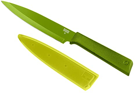 KUHN RIKON Colori+ Non-Stick Utility Knife with Safety Sheath, 23 cm, Green