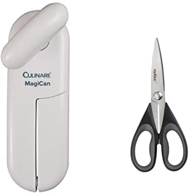 CULINARE MagiCan Opener - Manual tin opener with a powerful stainless steel blade and a wide, comfortable handle for safety and ease, in white Zyliss Shears, Black, 1.4 x 9.4 x 22.5 cm, E910026