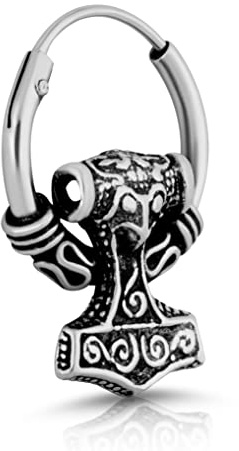 NKlaus Creole für Damen 925 Sterling Silber, Silber, 12mm; 10 mm, 1 Stück | Wikinger; Herren; ohrring thors hammer; B0BMLWSS2F