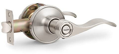 Probrico Internal Door Handle with Lock, Brushed Nickel Privacy Door Lock, Keyless Door Knob for Interior Doors, Wave Style, 1 Pack