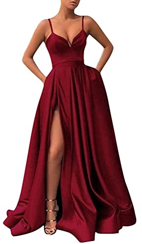 Onsoyours Damen Spitze Off Shoulder Plissee Kurzarm Schlitz Elegante Maxikleider Partykleid Abendkleid D Rot XS