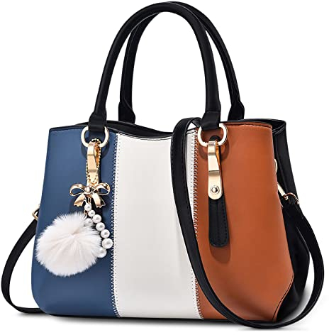 DORRISO Damen Handtasche Mode Pompons Anhänger Umhängetasche Elegantes Casual Reise Handtasche Frauen Tote Henkeltasche Top-Griff Citytasche Braun