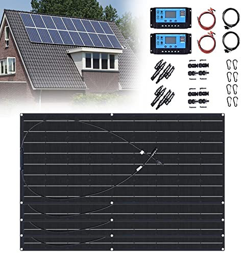 awallow 1200 W Kit Panneau Solaire avec ContrôLeur de Charge éTanche 40 A 12~24 V, Panneaux Solaires Monocristallin Flexible 4 × 300 W pour Maison, Camping-Car, Caravane, Bateau,B