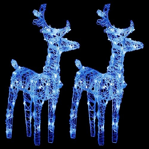 vidaXL 2x LED Rentier Beleuchtet Dekofigur Weihnachtsdeko Weihnachten Beleuchtung Außen Weihnachtsdekoration Figur Blau 80 LEDs Acryl