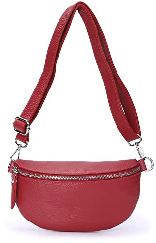 Ever Bloom Unisex Leder Brusttasche Bauchtasche, Mode Hüfttasche, Made in Italy, Umhängetasche Sattel Crossbag, Mittelgross Ledertasche für Festival und Urlaub, Tasche Farben:Rot Klein
